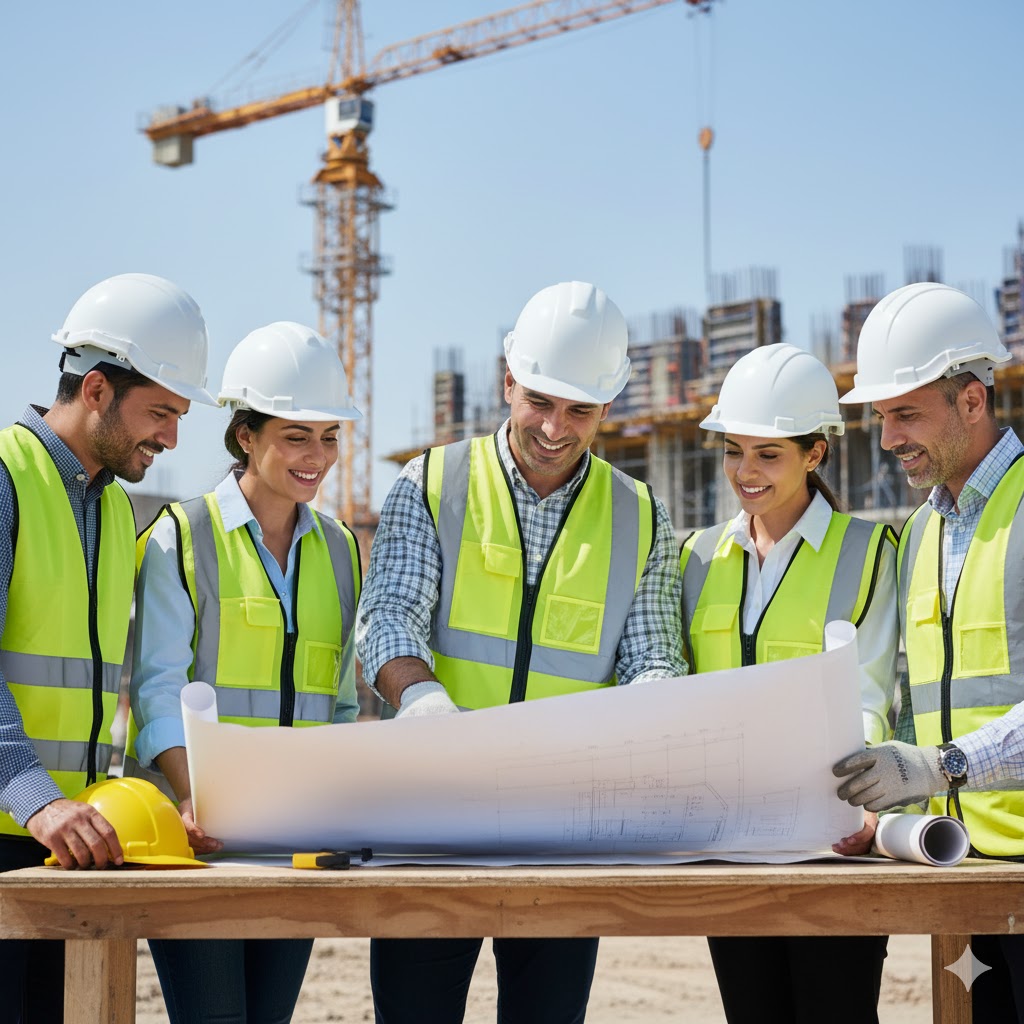 Engineers reviewing site plans and operations